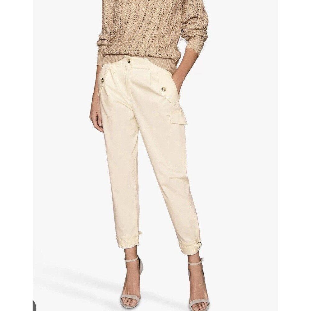 REISS Bleeker Utility Taper Trousers In Cream Sz 6 New